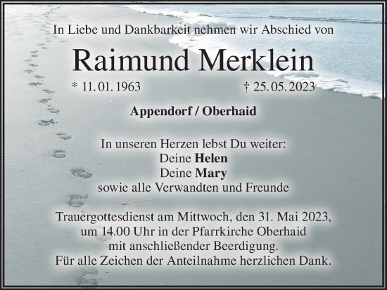 Anzeige von Raimund Merklein von MGO