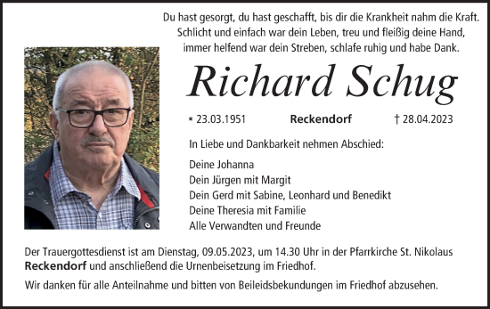Anzeige von Richard Schug von MGO