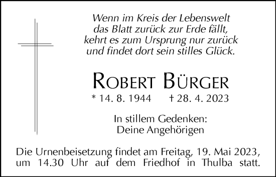 Anzeige von Robert Bürger von MGO