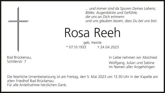 Anzeige von Rosa Reeh von MGO