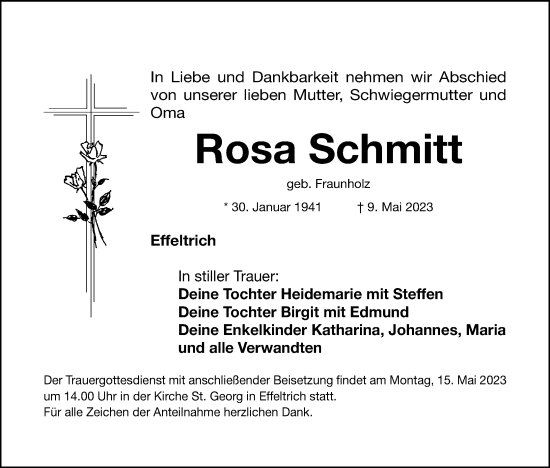 Anzeige von Rosa Schmitt von MGO