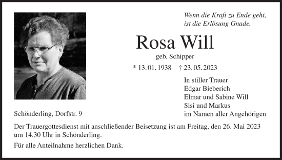 Anzeige von Rosa Will von MGO