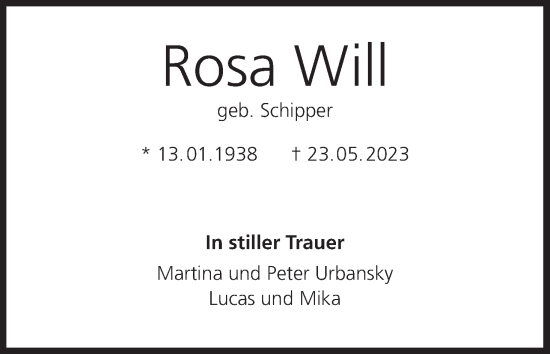 Anzeige von Rosa Will von MGO