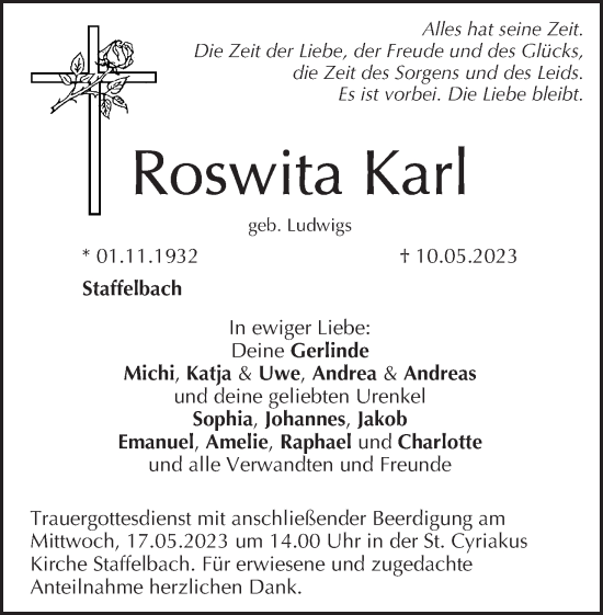 Anzeige von Roswita Karl von MGO