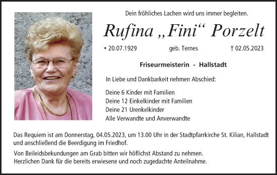 Anzeige von Rufina Porzelt von MGO