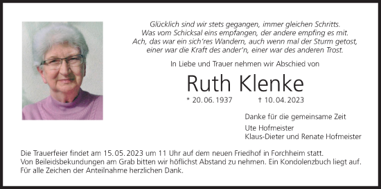 Anzeige von Ruth Klenke von MGO