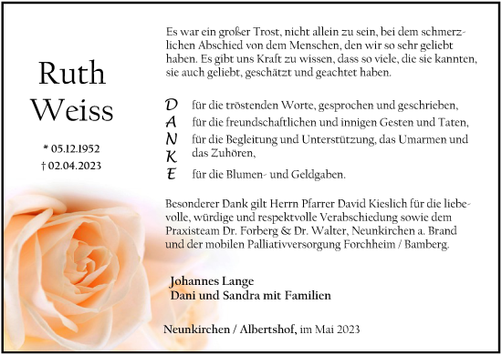 Anzeige von Ruth Weiss von MGO