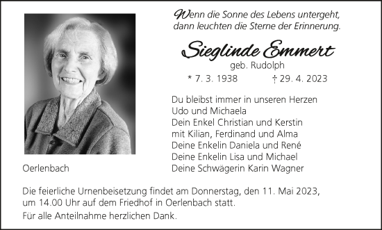Anzeige von Sieglinde Emmert von MGO