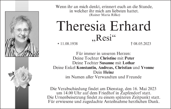 Anzeige von Theresia Erhard von MGO