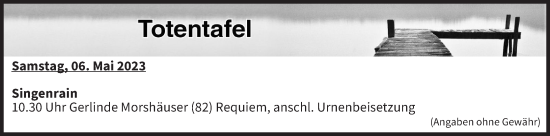 Anzeige von Totentafel vom 06.05.2023 von MGO