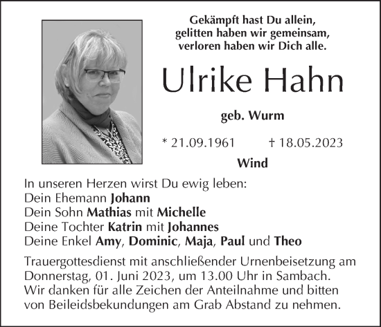 Anzeige von Ulrike Hahn von MGO