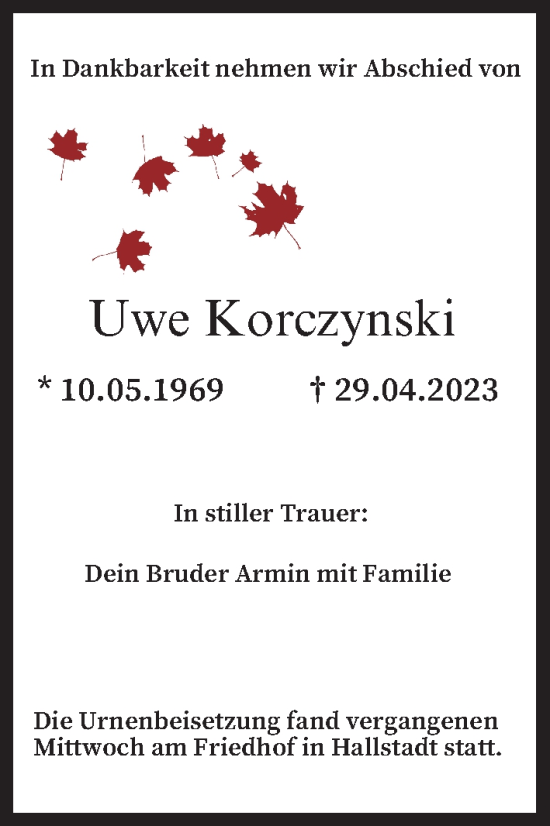 Anzeige von Uwe Korczynski von MGO