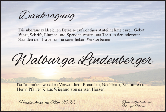 Anzeige von Walburga Lindenberger von MGO