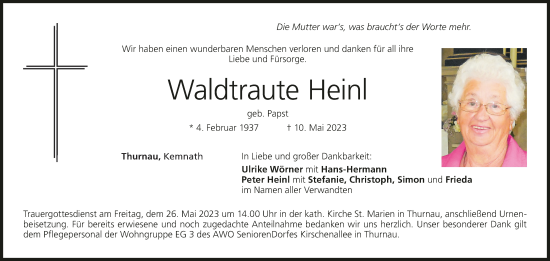 Anzeige von Waldtraute Heinl von MGO