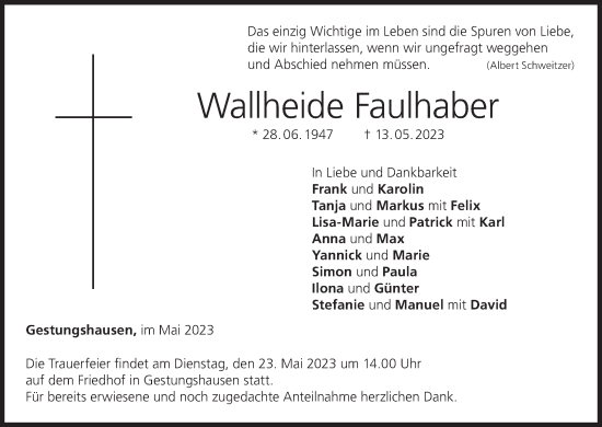 Anzeige von Wallheide Faulhaber von MGO