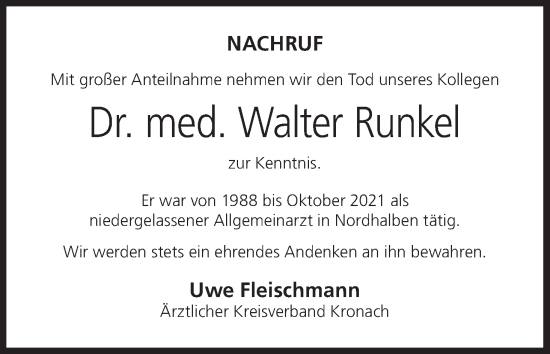 Anzeige von Walter Runkel von MGO
