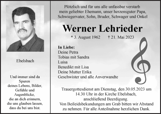 Anzeige von Werner Lehrieder von MGO