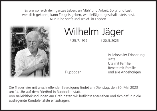 Anzeige von Wilhelm Jäger von MGO