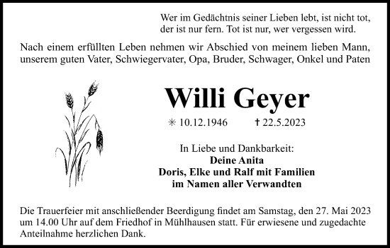 Anzeige von Willi Geyer von MGO
