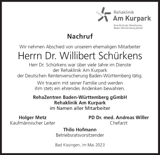 Anzeige von Willibert Schürkens von MGO