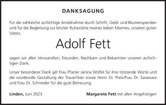 Anzeige von Adolf Fett von MGO