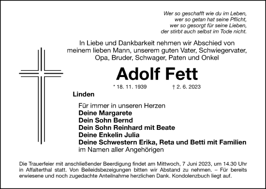 Anzeige von Adolf Fett von MGO