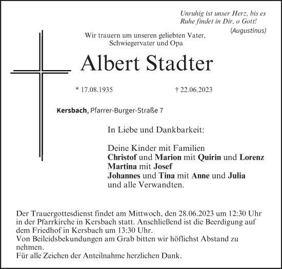 Anzeige von Albert Stadter von MGO