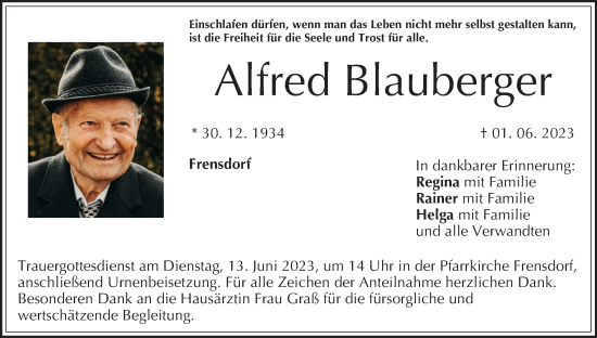 Anzeige von Alfred Blauberger von MGO
