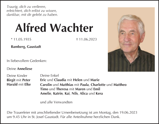 Anzeige von Alfred Wachter von MGO