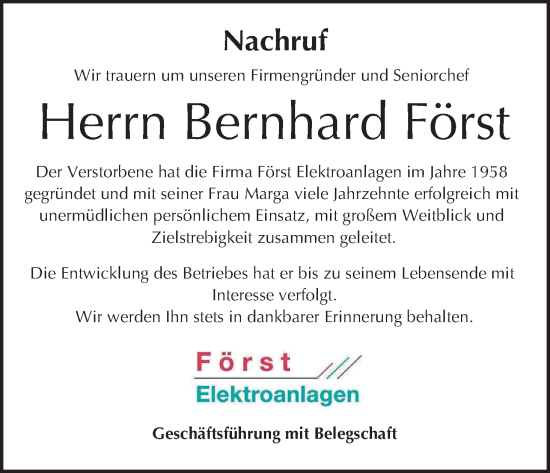 Anzeige von Bernhard Först von MGO