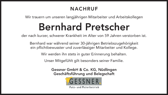 Anzeige von Bernhard Pretscher von MGO