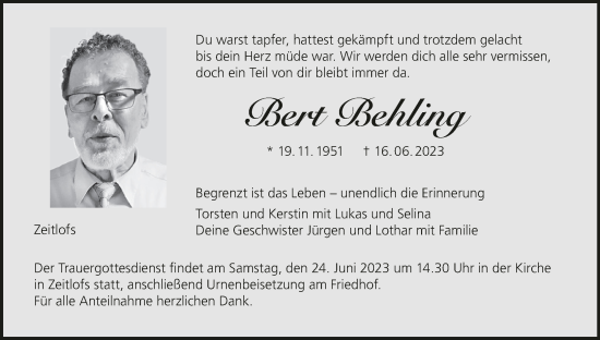 Anzeige von Bert Behling von MGO
