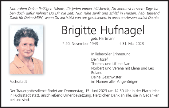 Anzeige von Brigitte Hufnagel von MGO