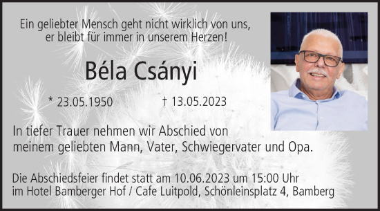 Anzeige von Béla Csányi von MGO