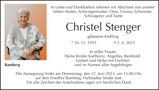 Anzeige von Christel Stenger von MGO