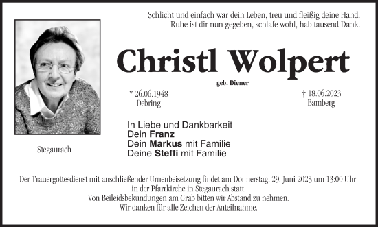 Anzeige von Christl Wolpert von MGO