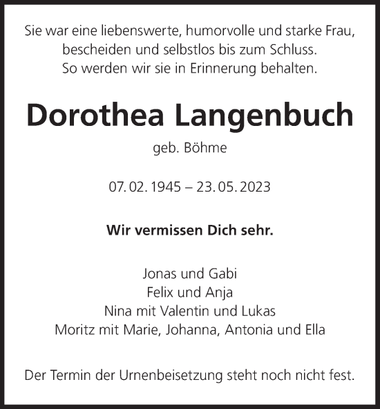 Anzeige von Dorothea Langenbuch von MGO
