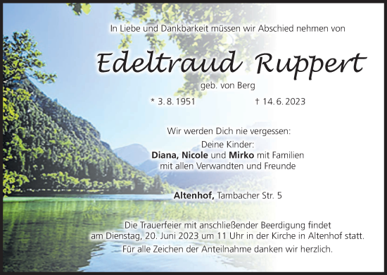 Anzeige von Edeltraud Ruppert von MGO