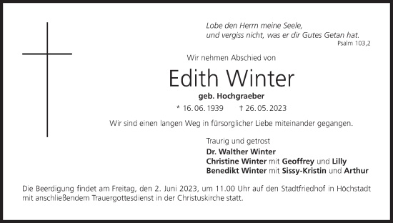 Anzeige von Edith Winter von MGO