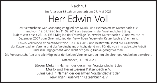 Anzeige von Edwin Voll von MGO