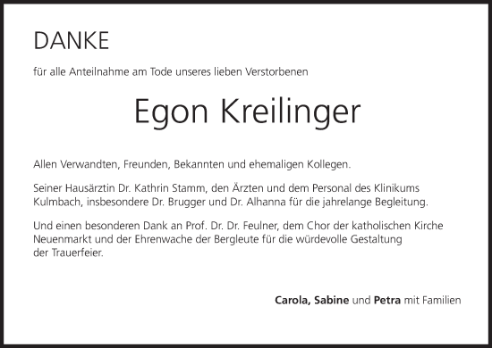 Anzeige von Egon Kreilinger von MGO