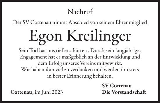 Anzeige von Egon Kreilinger von MGO