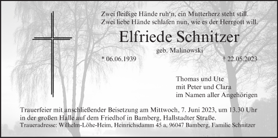 Anzeige von Elfriede Schnitzer von MGO