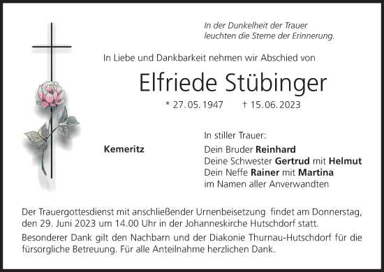 Anzeige von Elfriede Stübinger von MGO