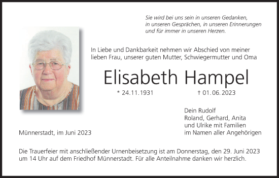 Anzeige von Elisabeth Hampel von MGO