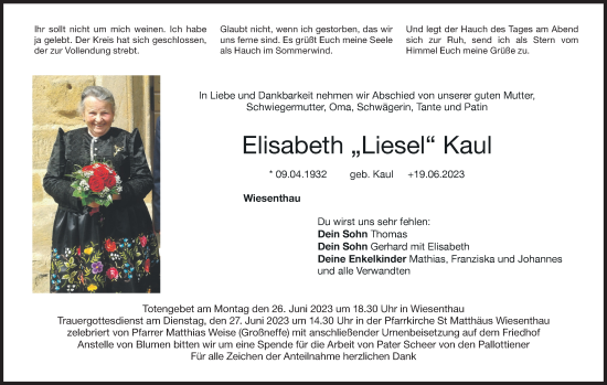 Anzeige von Elisabeth  Kaul von MGO