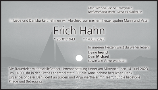 Anzeige von Erich Hahn von MGO