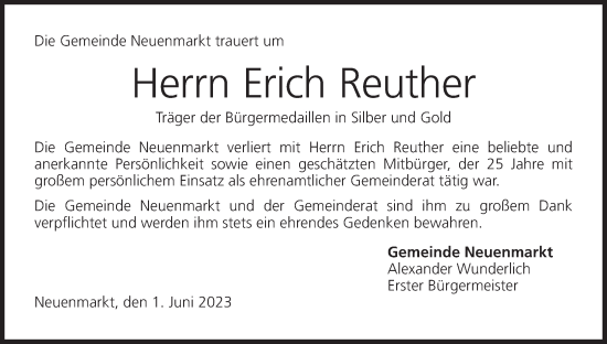 Anzeige von Erich Reuther von MGO