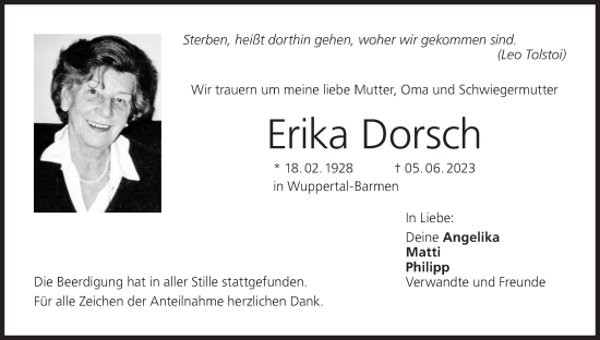 Anzeige von Erika Dorsch von MGO