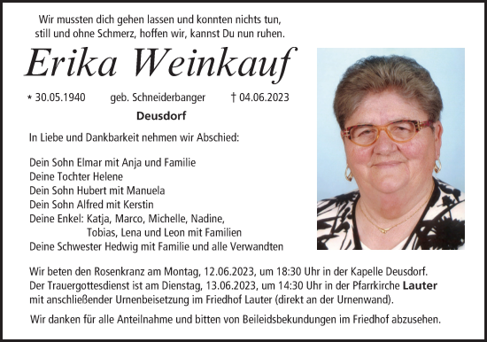 Anzeige von Erika Weinkauf von MGO